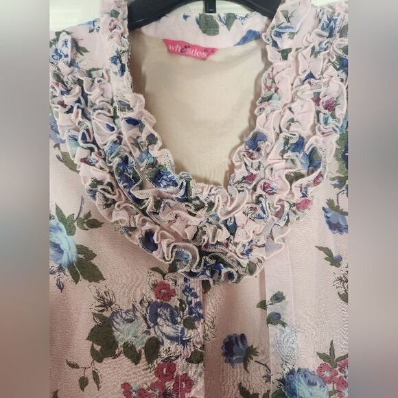 Whistles L Pink Floral Print Sleevless Lined SILK Ruffles Women’s Top Blouse - Picture 7 of 10